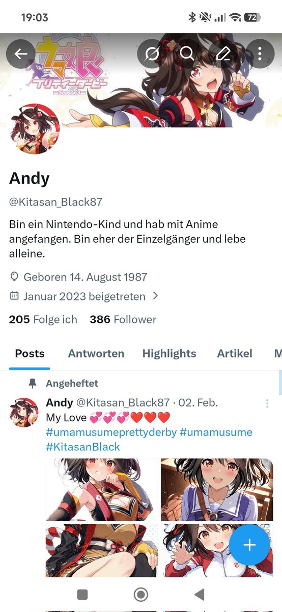 Kitasan_Black87's tweet image. Es ist nicht mehr viel, würde mich sehr freuen wenn die 400 voll gemacht werden.
Danke an alle die meine Beträge liken und kommentieren, das freut mich sehr und ich fühle mich nicht so alleine.
#Tweet #umamsume