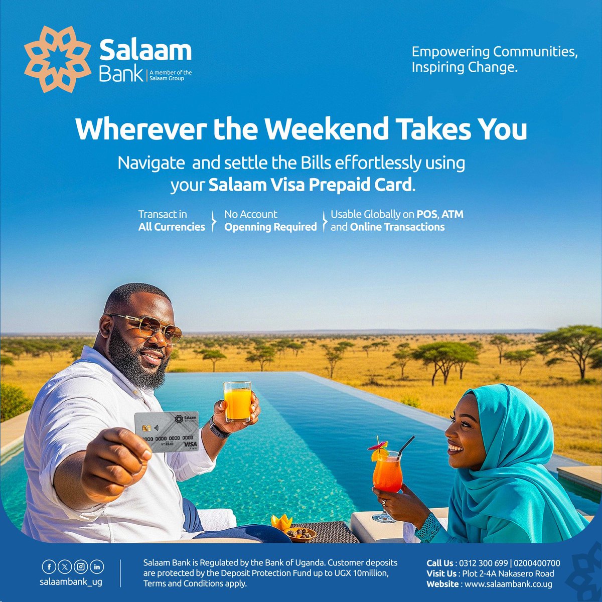 salaambank_ug's tweet image. Enjoy the weekend, spend time with your loved ones and Settle bills using your Salaam Visa Prepaid Card.For more information call 0312300699 or WhatsApp 0703888866
#EmpoweringCommunities