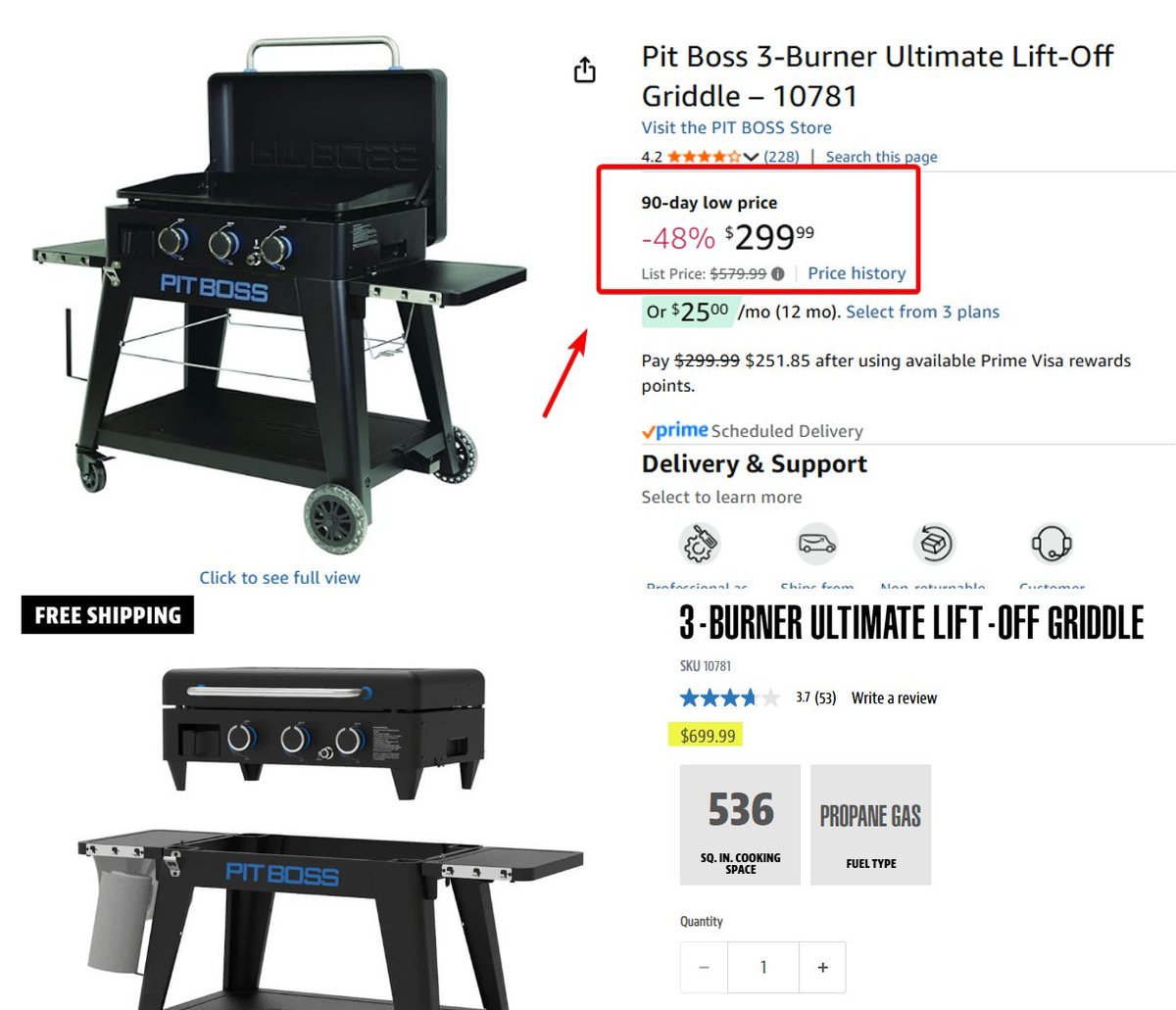 Pricerrors's tweet image. did amazon fuck up this BBQ price?

Amazon listing this Pit Boss BBQ Griddle for $299.

But Pit Boss's site still selling it for $700 👀

Shipped &amp;amp; sold by Amazon so risk free.

pricedoffers.com/wax7p #ad