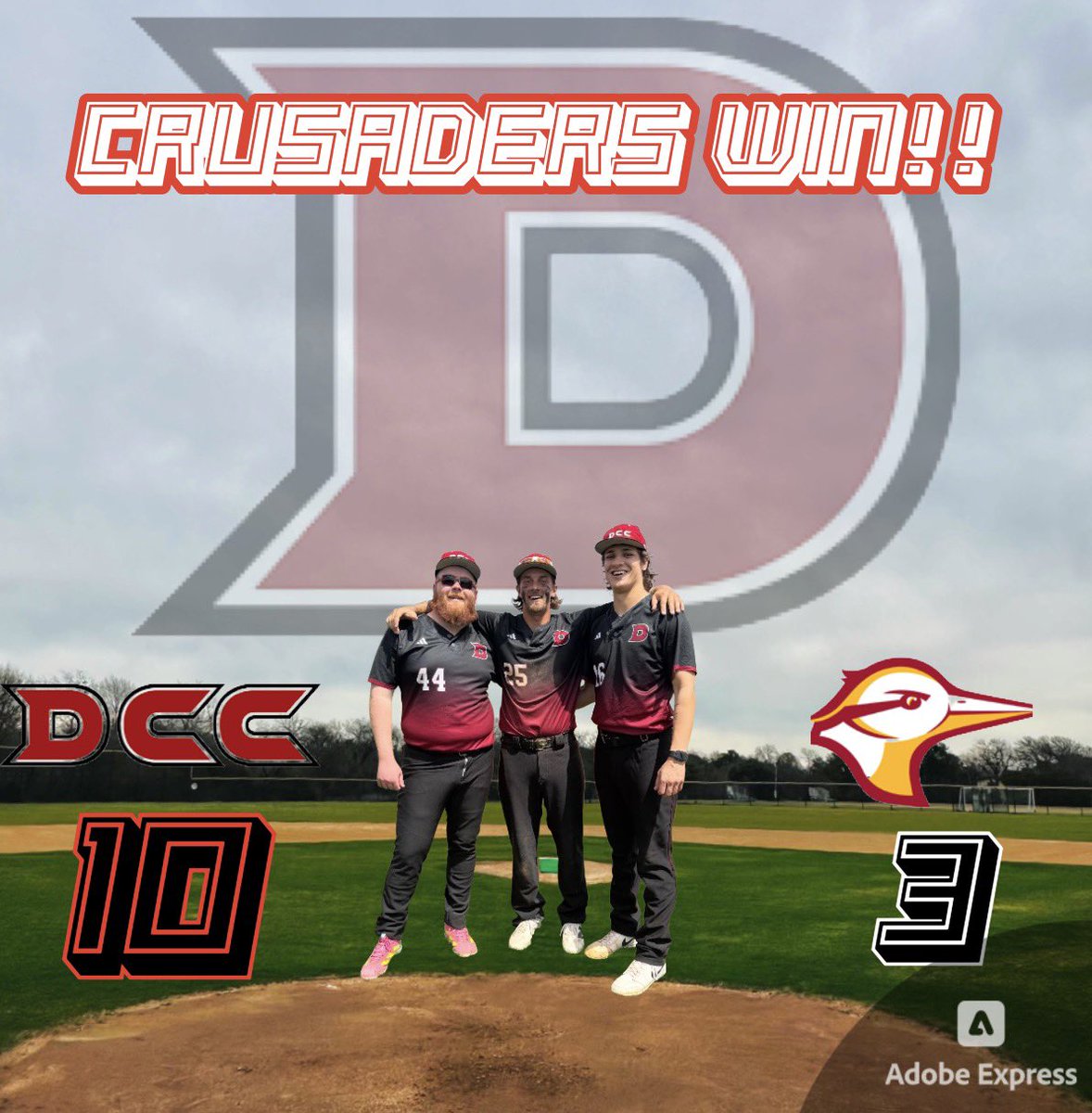 DCCBaseball2010's tweet photo. Crusaders take both games today on Senior day. We want to thank Mista Hickey, Mista Bryce, and Haden Bradshaw for their time at DCC as we honored them as our 2026 seniors. https://t.co/Ywj9HbcFJq