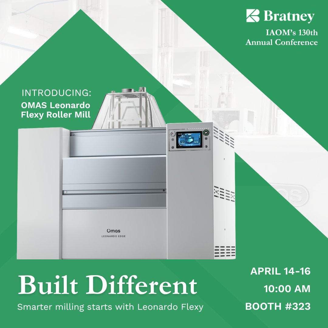 Built different.

Meet the OMAS Leonardo Flexy Roller Mill at IAOM.

✔️ Energy savings
✔️ Less maintenance
✔️ Smarter milling

📍 Booth #343

#IAOM #Bratney