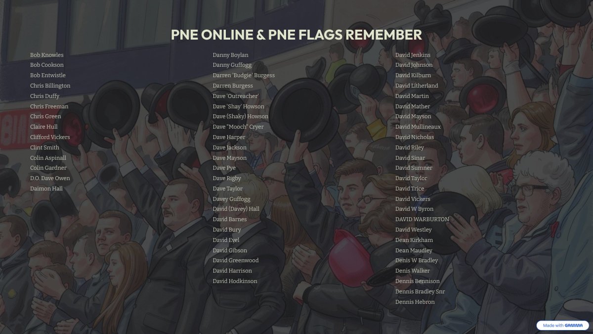 pneonline's tweet photo. The Gentry remembers.

For Gentry Day 2026, this memorial brings together names honoured through PNE Online and PNE Flags over recent years, alongside others connected to Preston North End lost in the past 12 months.

#gentryday #pnefc https://t.co/T06voqinFh