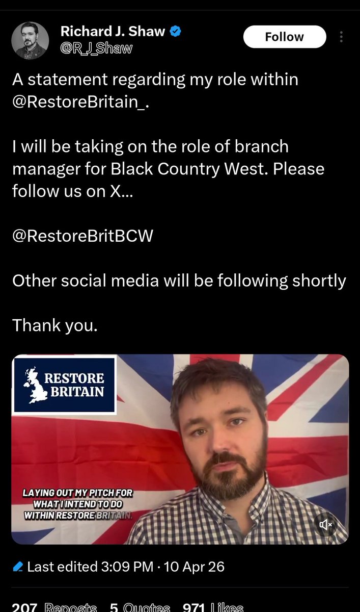 LeanneSpurs's tweet image. Oh, looky here, here is Restore Britain's new Branch Manager for Black Country West replying to a tweet/post saying that 100,000 immigrants a year into the UK is just a-ok!

Meanwhile, Reform UK announced about 50 out of 5,000 of their candidates had brown skin, and Restore