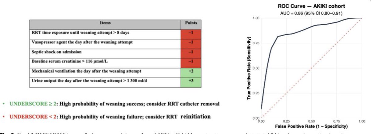 JonathanNefro's tweet photo. Después de un intento de desconexión de la terapia de soporte renal por lesión renal aguda, el puntaje UNDERSCORE predice con 86% de certeza a que paciente se le puede retirar el catéter, >2 puntos es suficiente

Estudio DOORS

Intensive Care Med 2026
https://t.co/5GXI82QHdw https://t.co/4KwN2nbxbC