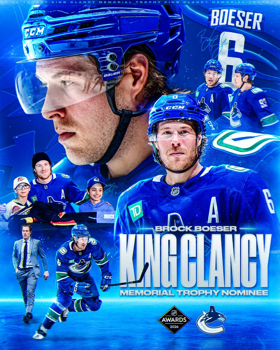 The Boes of both worlds. 👏
 
Congrats to Brock Boeser who has been nominated for the King Clancy Memorial Trophy, awarded annually to the player who best exemplifies leadership qualities on and off the ice and has made a noteworthy humanitarian contribution in his community.