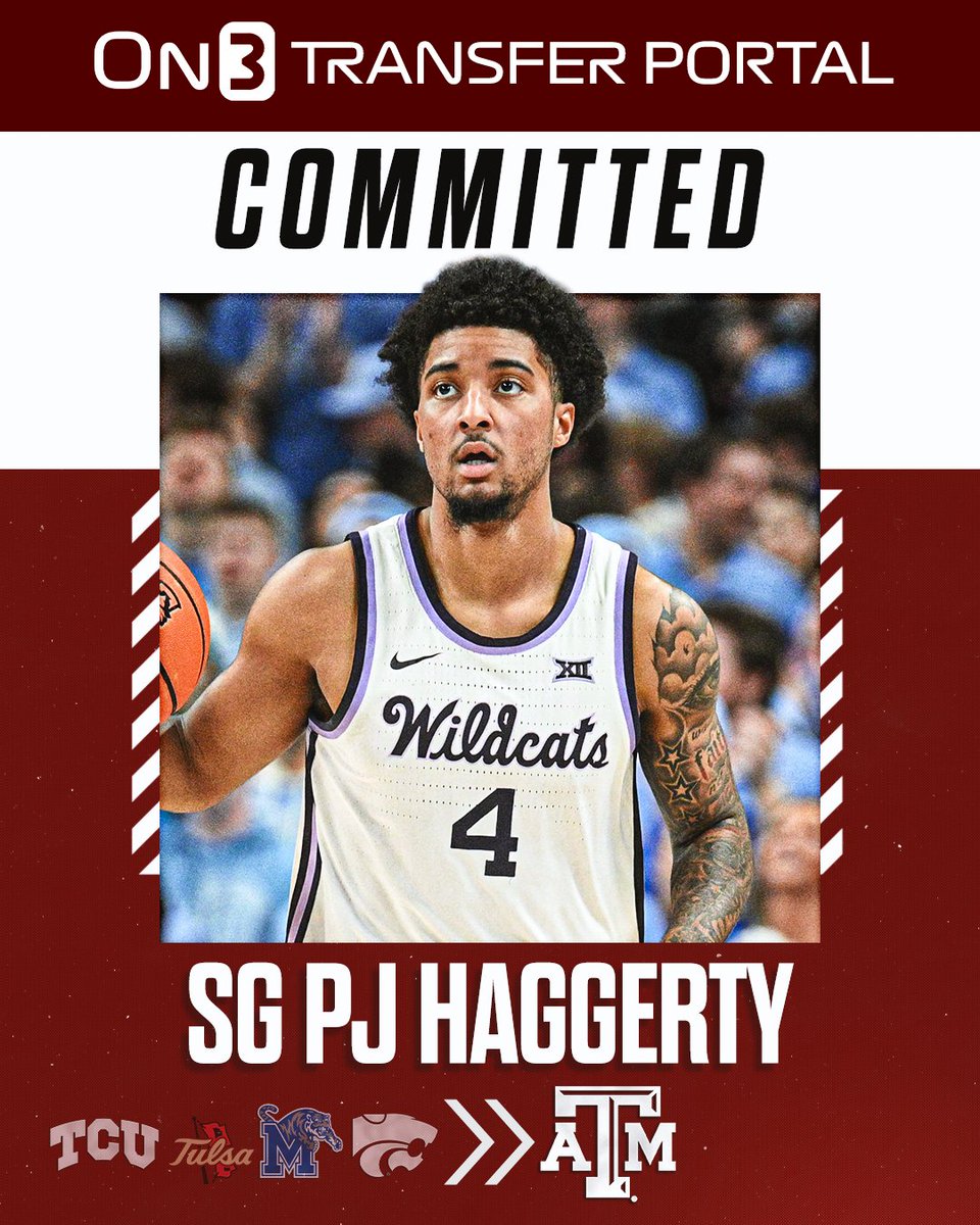 TransferPortal's tweet image. BREAKING: Kansas State transfer guard PJ Haggerty has committed to Texas A&amp;amp;M 👍

Haggerty averaged 23.4 points and 5.3 rebounds per game this past season.

on3.com/college/texas-…