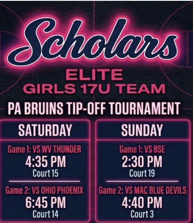 rshap20's tweet photo. I am super excited to be competing with my team this weekend at the PA Bruins Tip-Off tournament! Below is my game schedule!! @mikemillsnc https://t.co/EfS17AkcV4