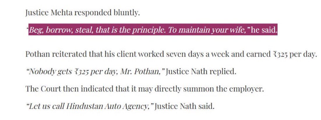 “Beg, borrow, steal said Supreme Court of India while ordering a man who is earning ₹325 on daily wage to pay ₹10000 per month as maintenance to his wife.