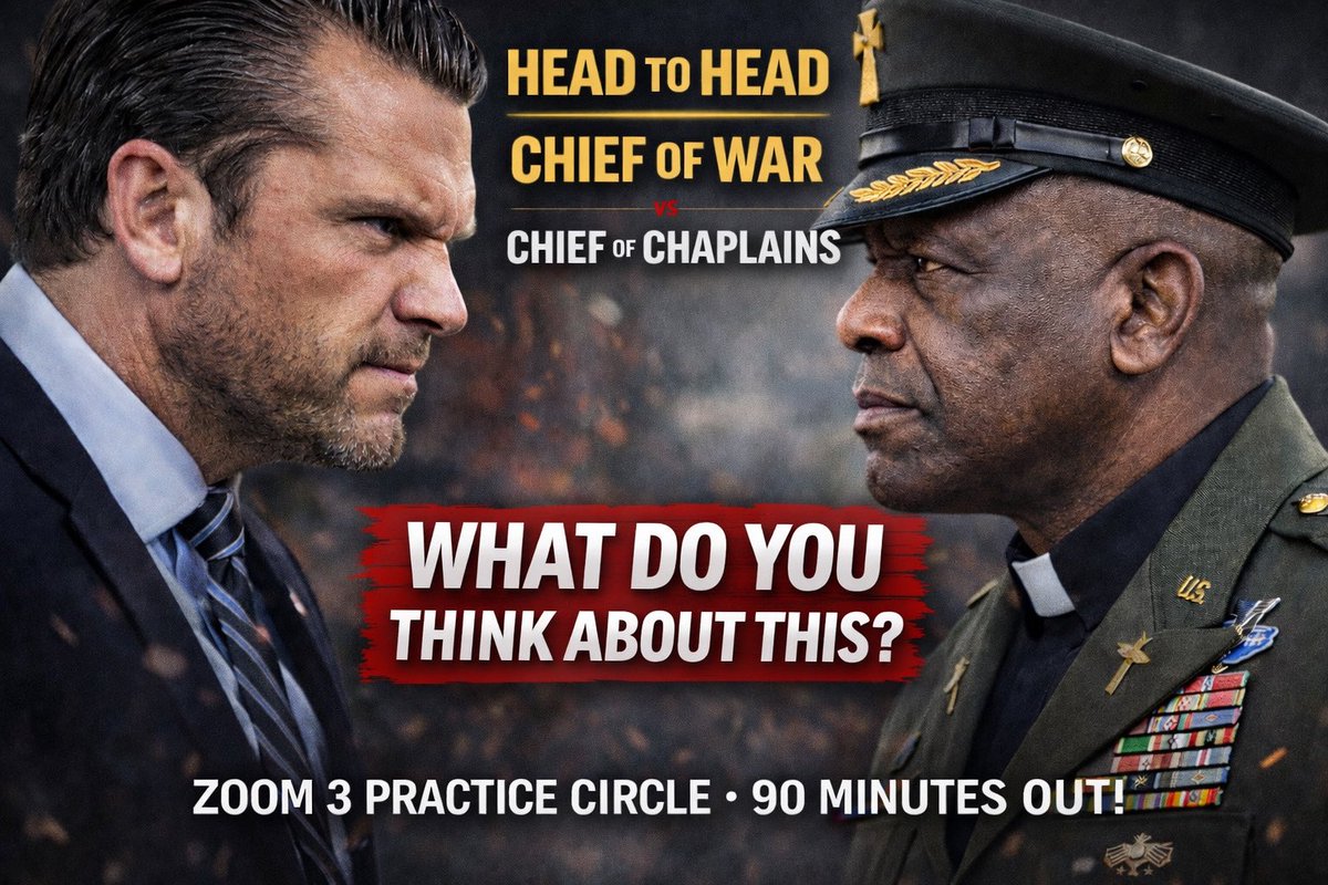heyfredlynch's tweet photo. Pete Hegseth. Bill Green.  
Chief of War vs. Chief of Chaplains.

What do you think about this?

We’re talking about it tonight in a Zoom 3 Practice Circle.  
Registration is in the comments below 👇
#BillGreen
#PeteHegseth
#MilitaryChaplain
#ArmyChaplain
#BreakingNews https://t.co/EhO83k4Ar5