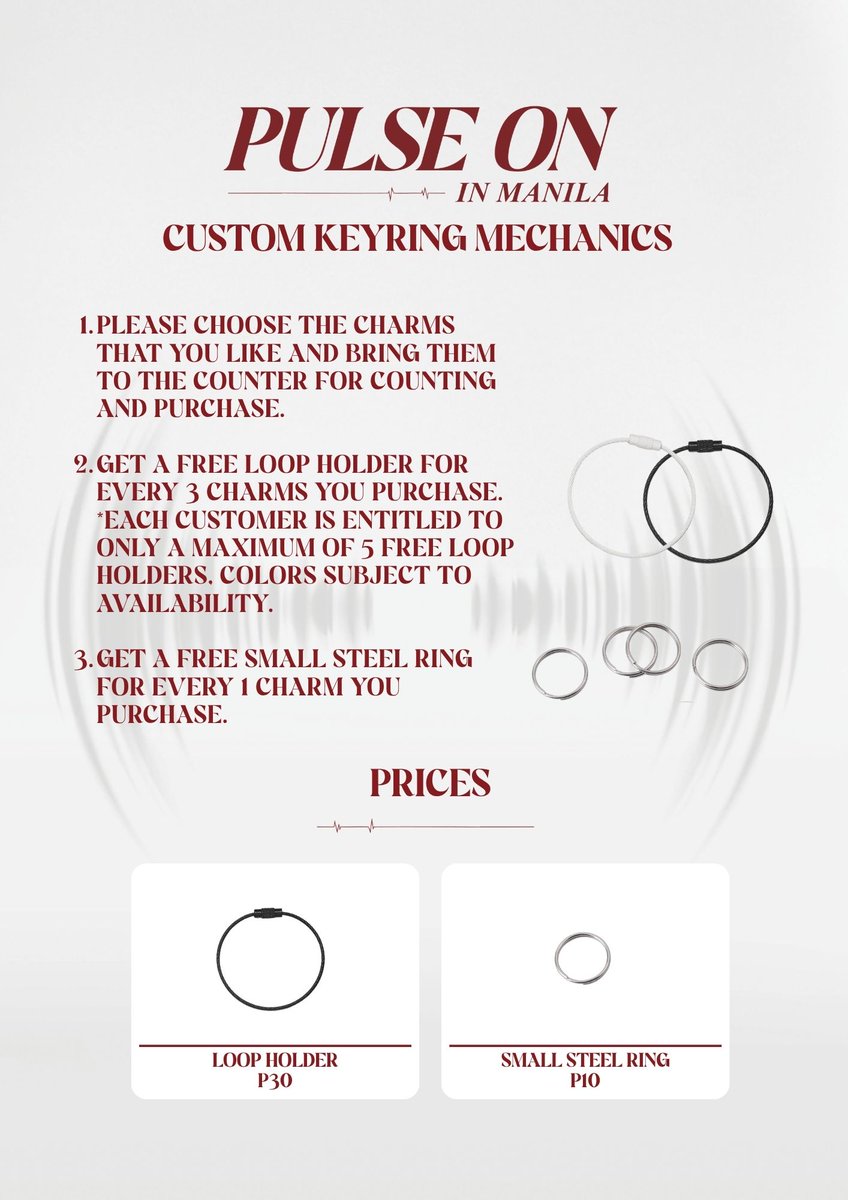 TREASURE [PULSE ON] POP-UP IN MANILA

Create custom keychains with TREASURE charms available exclusively at the POP-UP!

🗓 April 11 – May 30, 2026
⏱ Weekdays: 11:00 AM – 10:00 PM
⏱ Weekends: 10:00 AM – 10:00 PM
Hours may vary depending on mall operating hours.
📍 Level 1,