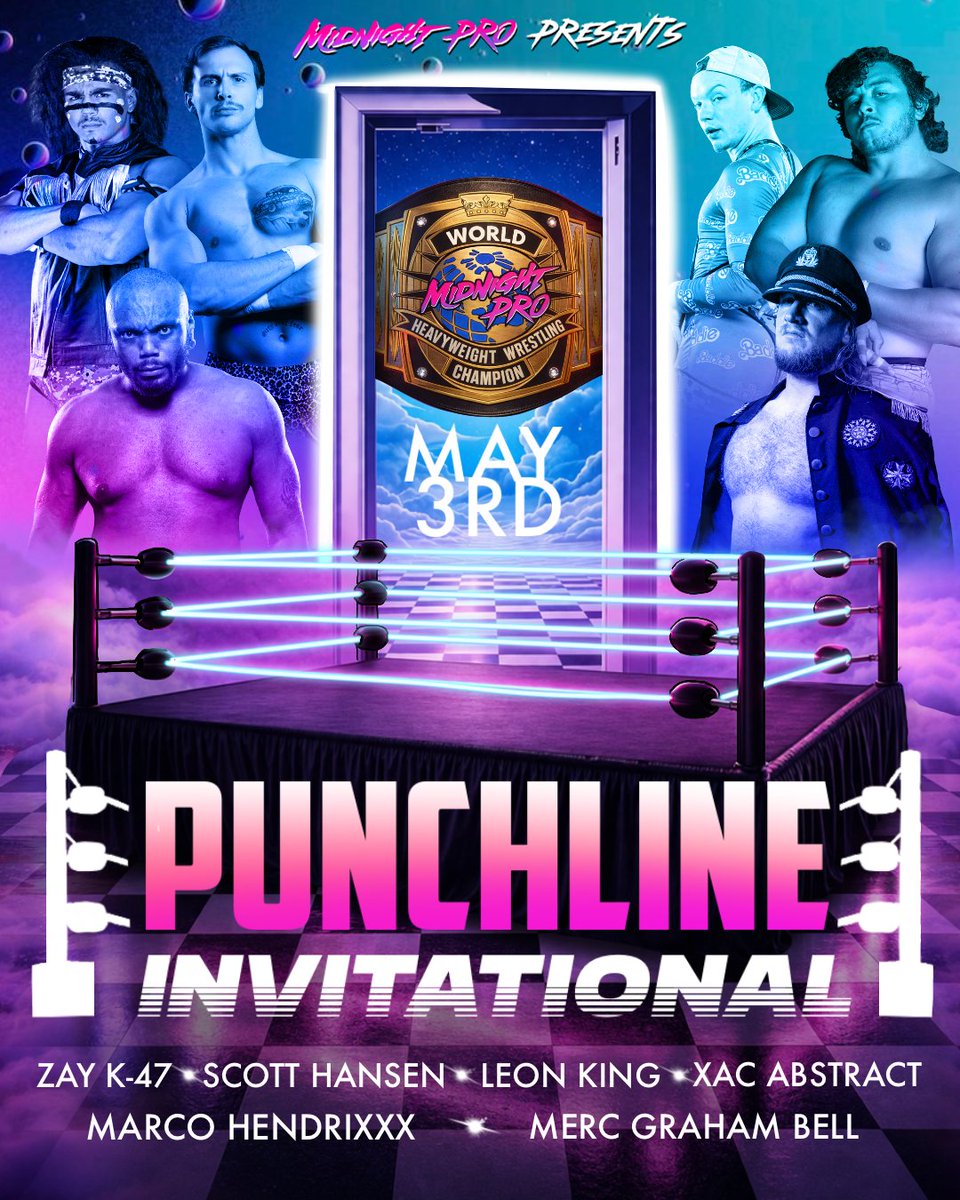 MidnightProKC's tweet photo. Here are the contenders for the inaugural PUNCHLINE INVITATIONAL. 

The 1st PIN will get the last spot in a qualifying match for the Midnight Pro Championship. 

Midnight Pro Presents Dangerous Dreams
Sun, May 3rd,  Kansas City Funny Bone 
Doors: 4:45pm 
Bell: 6:00pm https://t.co/ra5n43sDcd