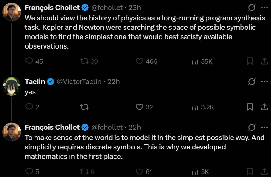 TrueAIHound's tweet image. Breaking: @fchollet just discovered Occam's razor and he's excited. 🙄😀

Dude, instead of playing around with deep learning and program synthesis, be a Newton, pull out your razor and use it to find the simple principles of neuroscience. Otherwise, when AGI is solved, you'll