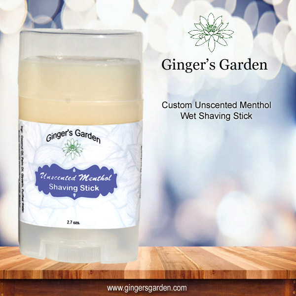 Unscented Wet Shaving Artisan Stick has some menthol to cool the skin when wet shaving. You can take it with you when you travel. Use straight on a damp face, then use your favorite shaving brush to create creamy stable lather. 

gingersgarden.com/gingers-garden…