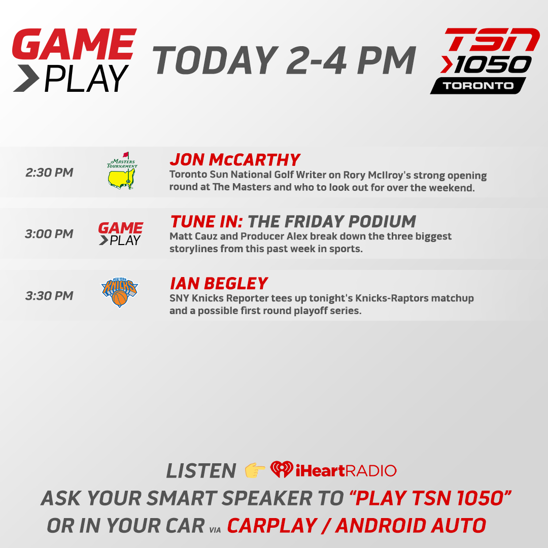 TSN1050Radio's tweet image. Coming up on #GamePlay, @mcauz56 will be joined by @jonmccarthySUN and @IanBegley!

Listen from 2-4pm on your home speakers, @TSN_Sports App, @iHeartRadioCA App or iheart.com/live/tsn-1050-…!