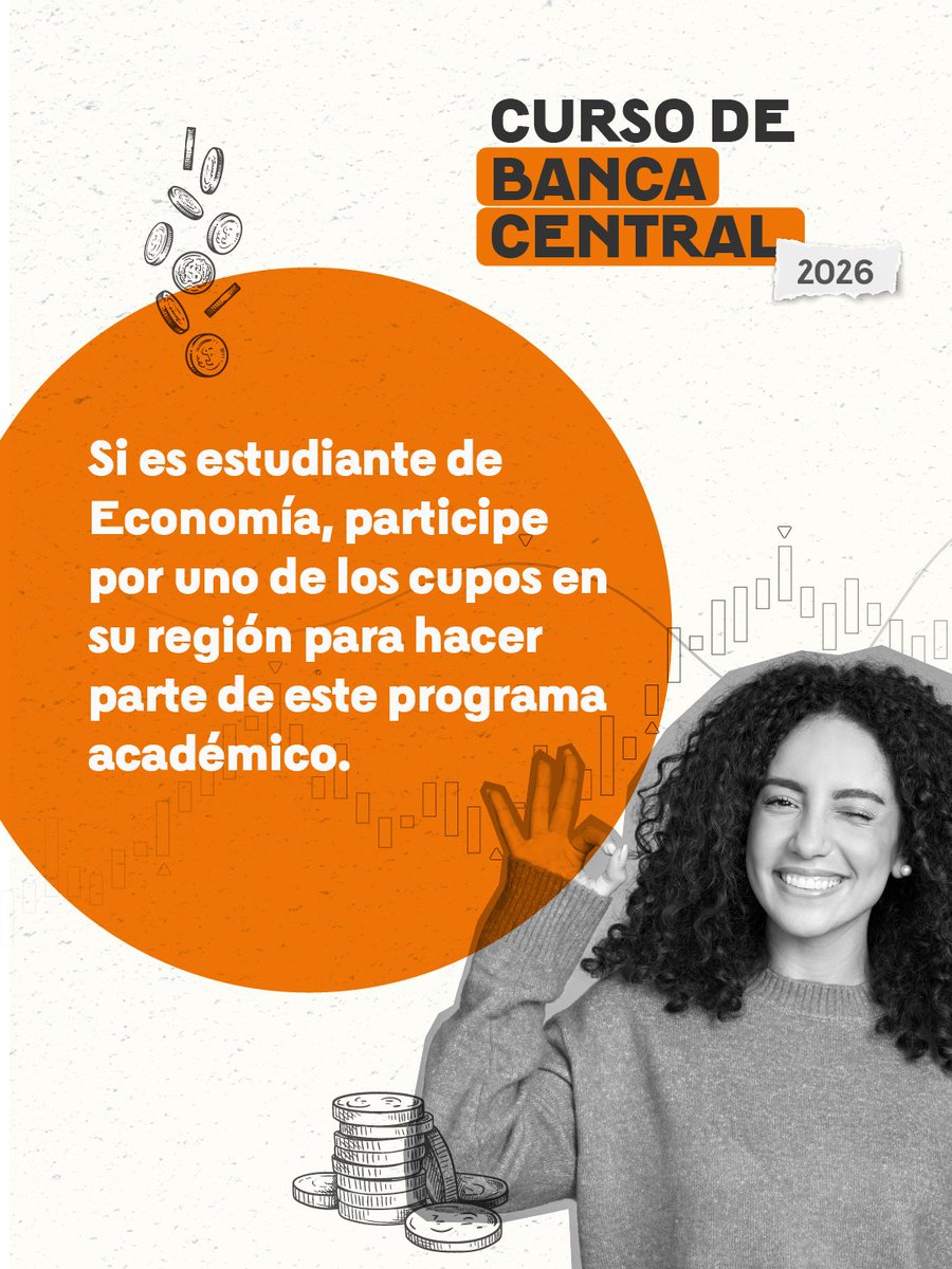 BancoRepublica's tweet photo. 🎓 ¿Es estudiante de economía? 

El Banco de la República y la Red de Investigadores de Economía (@economia_red) invitan a participar en el Curso de Banca Central 2026, un programa gratuito diseñado para que estudiantes de Economía profundicen en los conceptos clave de la macroeconomía y la política monetaria. Este año el curso contará con un único módulo especializado en banca central, impartido por profesionales del Banco con amplia experiencia docente y técnica. 

Más información 👉 https://t.co/X4UdbgjlAa