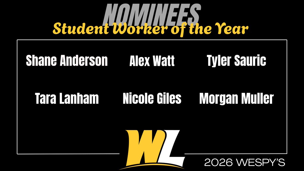🚨 WESPY’S NOMINEES 🚨

Your Nominees for Student Worker Of the Year

#GoWLU | #TopperNation | #HilltopIsHome🐻