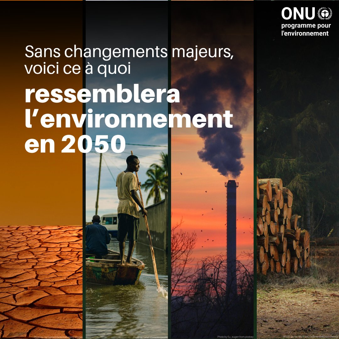 UNEP_Francais's tweet photo. Chaleur étouffante. Extinctions d’espèces. Ciel étouffé par la pollution.
C’est l’avenir qui attend le monde si l’humanité ne prend pas des mesures radicales pour mettre fin à une série de crises environnementales croissantes, selon le rapport #GEO7.
https://t.co/j15GotNxNr https://t.co/TvbJMWt1hZ