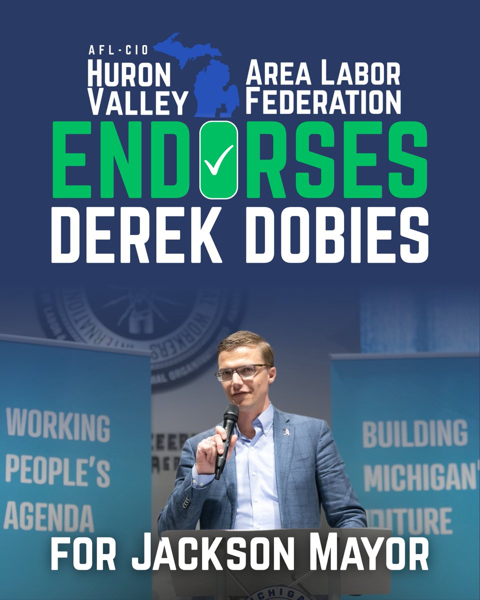 HVALF_AFLCIO's tweet photo. HVALF is proud to endorse Derek Dobies for Jackson Mayor!

From creating the region’s strongest responsible contracting policies to creating a Skilled Trades Task Force that put workers at the table in citywide decision-making, Dobies’s record is clear: working families first! https://t.co/pPxoNHEXdL