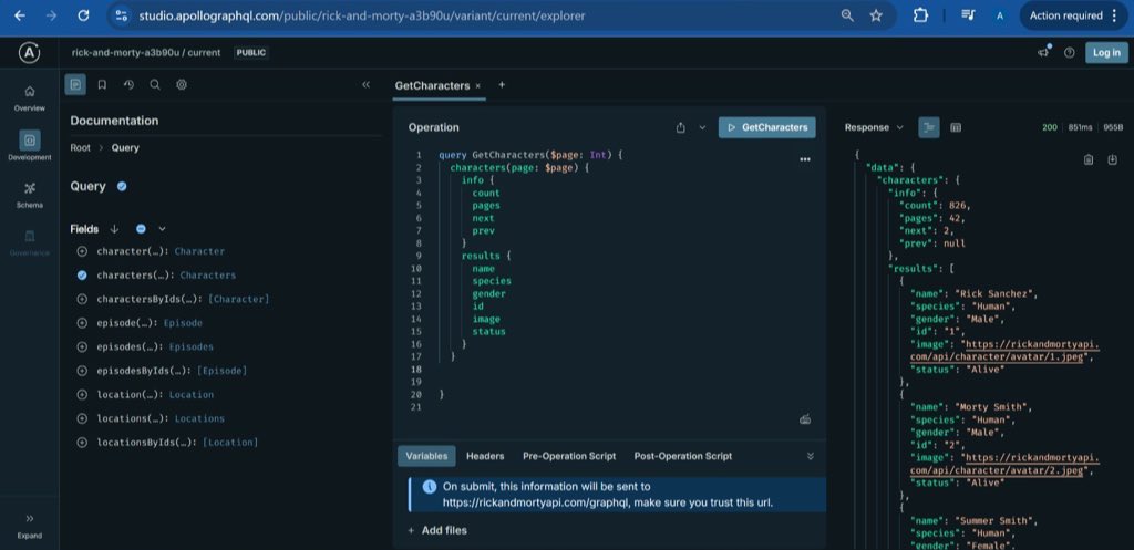 I spent today writing GraphQl queries and realized the power of fetching exactly what I need without any over-fetching. 

#BuildInPublic #GraphQL #ReactJS #WebDev #rickAndMorty
