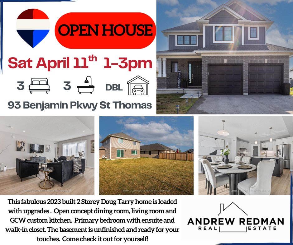 RedmanRealtor's tweet photo. Stop by Saturday afternoon and check out this fantastic family home!!
93 Benjamin Pwky in St Thomas from 1-3
.
.
.
#openhouse #SATURDAY 1-3 #stthomas
#andrewredmanrealestate #abovethecrowd https://t.co/MQ3Yb3Qcai