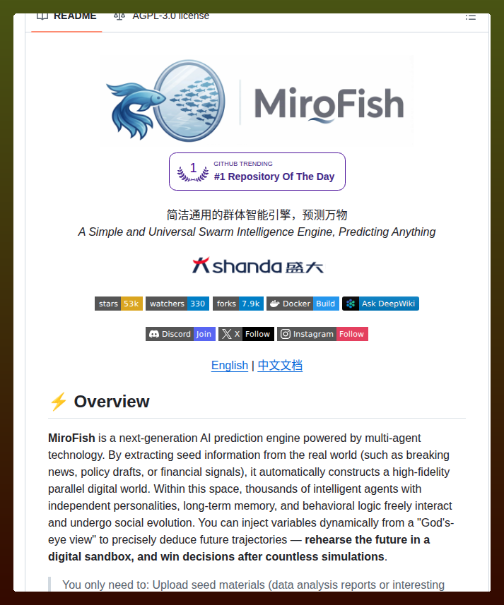 tom_doerr's tweet image. Multi-agent swarm intelligence engine for predictive simulations

github.com/666ghj/MiroFish