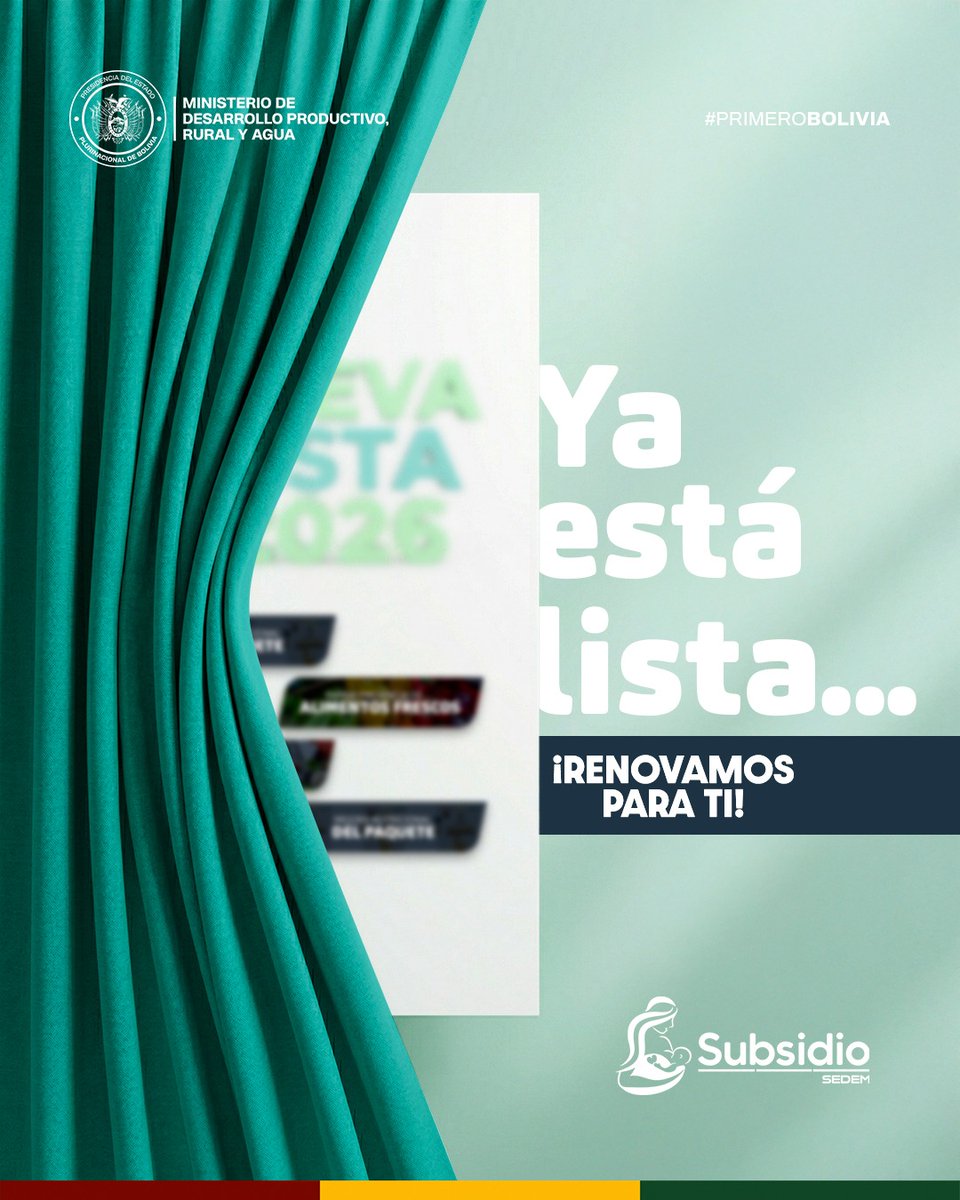 Sedem_Bolivia's tweet image. La nueva etapa del Subsidio ya está en marcha… 👀

Muy pronto conocerás la nueva lista de productos que formarán parte del paquete, con cambios que apuntan a mejorar la calidad y el valor nutricional.

Atentos a lo que viene. 🧡🇧🇴

#Subsidio #SEDEM  @MDPRyABolivia @SubsidioSedem