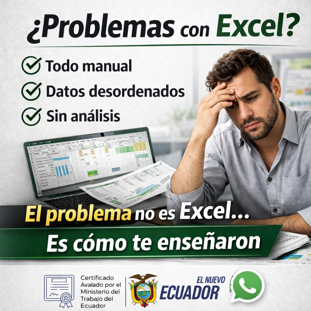 👉𝐄𝐥 𝐩𝐫𝐨𝐛𝐥𝐞𝐦𝐚 𝐧𝐨 𝐞𝐬 𝐄𝐱𝐜𝐞𝐥 es cómo te enseñaron

🚀 𝗔𝗽𝗿𝗲𝗻𝗱𝗲 𝗱𝗲 𝗳𝗼𝗿𝗺𝗮 𝗽𝗿á𝗰𝘁𝗶𝗰𝗮 
📊Organiza 📈 Analiza ⚙️ Automatiza

⚠️𝐂𝐮𝐩𝐨𝐬 𝐥𝐢𝐦𝐢𝐭𝐚𝐝𝐨𝐬

📲𝐄𝐬𝐜𝐫𝐢𝐛𝐞 “𝐄𝐗𝐂𝐄𝐋”
bit.ly/ExcelEmpresari…