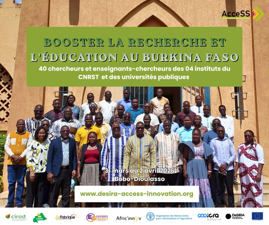 AccessProjet's tweet photo. 40 participants. 3 jours. 4 instituts mobilisés. Au #BurkinaFaso, le #ProjetAcceSS booste 𝐥𝐚 𝐫𝐞𝐜𝐡𝐞𝐫𝐜𝐡𝐞 𝐞𝐭 𝐥'𝐞́𝐝𝐮𝐜𝐚𝐭𝐢𝐨𝐧 pour qu'elles servent vraiment le développement.
Lire l'article 👉 https://t.co/HwlC5exxAD
#Recherche #Éducation #InnovationAgricole https://t.co/80rLYY7LmX