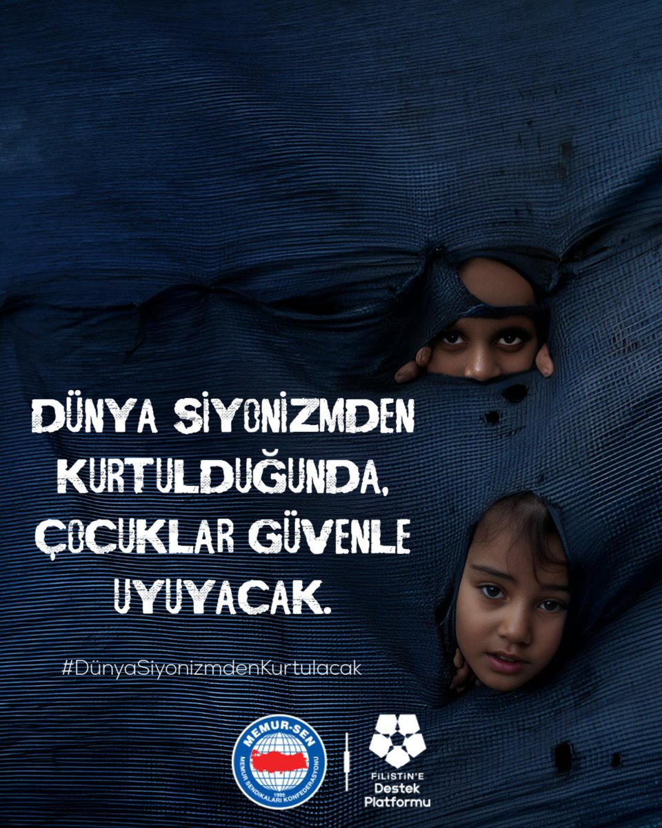BuroMemurSen_'s tweet photo. Dünya; siyonizmin, emperyalizmin ve işgalci anlayışların gölgesinde adaletsizliğe mahkûm edilemez.

Katil İsrail ve Amerika'nın sürdürdüğü zulüm ve insanlık dışı saldırılar karşısında susmak, bu suça ortak olmaktır.

Bugün mesele yalnızca bir coğrafya değil; insanlığın onuru, vicdanı ve geleceğidir.

Sessizlik değil, hakikatin gür sesi yükselmelidir.
Adalet susarsa zulüm büyür; hakikat konuşursa karanlık dağılır.

Biz susmayacağız.
Mazlumun yanında, zalimin karşısında durmaya devam edeceğiz.

#DünyaSiyonizmdenKurtulacak