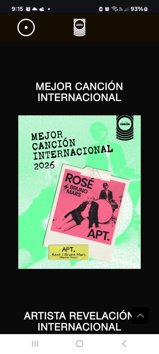 RLU_ROSE's tweet photo. "APT" de Rosé y Bruno Mars ganó "Mejor Canción Internacional del Año" en los Premios Odeón 2026. 🏆🎉

Los Premios Odeón son una prestigiosa entrega anual de premios musicales en España, presentados por AGEDI (Asociación para la Gestión de los Derechos Intelectuales) para premiar los mejores lanzamientos musicales.

#ROSÉ 
#ROSE_BRUNO_APT 
@numberoneHQ