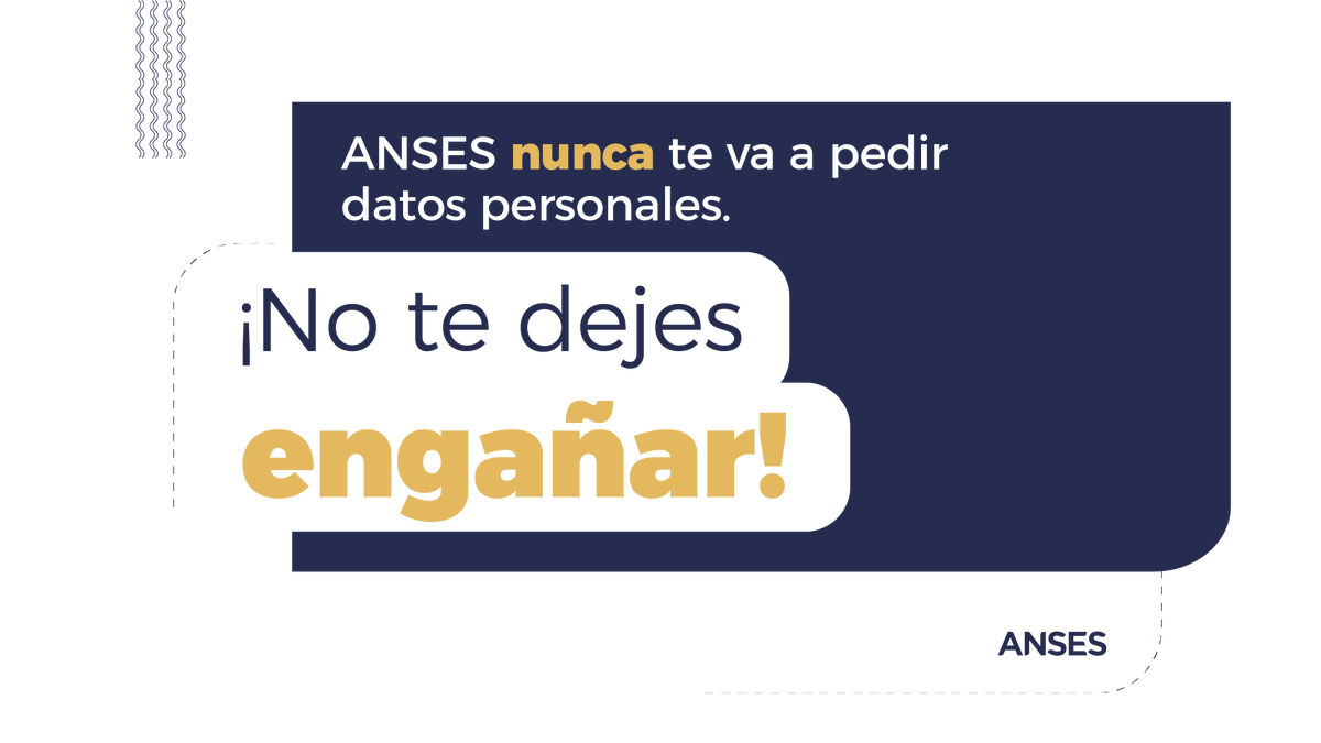 ❌ Te recordamos que desde ANSES nunca nos comunicamos para solicitarte datos personales ni bancarios.

❗️Si desde un número desconocido te piden esos datos, no abras enlaces ni respondas el mensaje.

⚠️ #EvitáEstafas