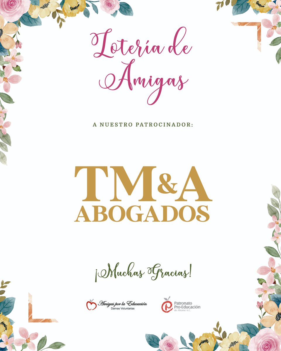 Nuestra “Lotería de Amigas” regresa este 14 de abril, y con ello agradecemos el gran apoyo de los siguientes patrocinadores: