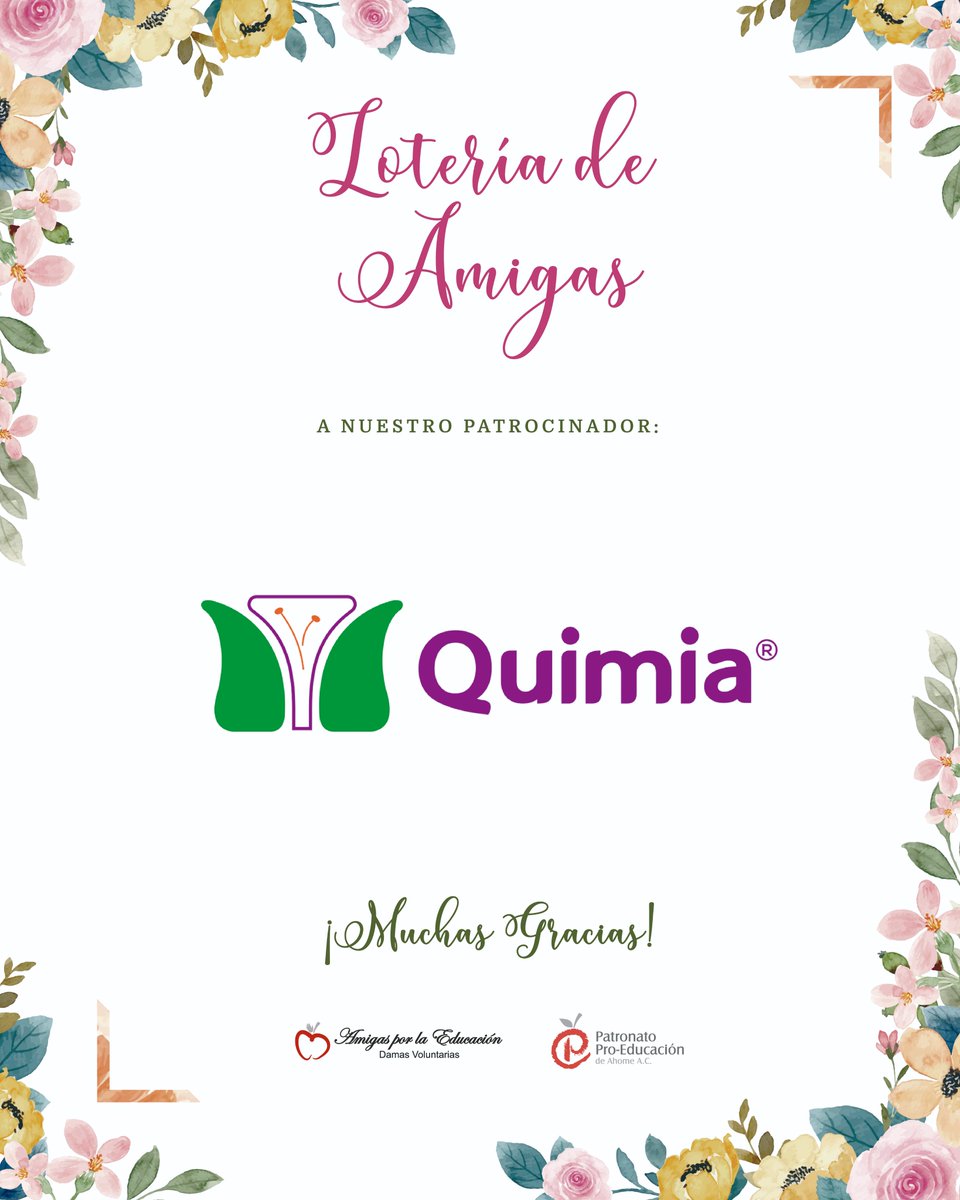 Nuestra “Lotería de Amigas” regresa este 14 de abril, y con ello agradecemos el gran apoyo de los siguientes patrocinadores: