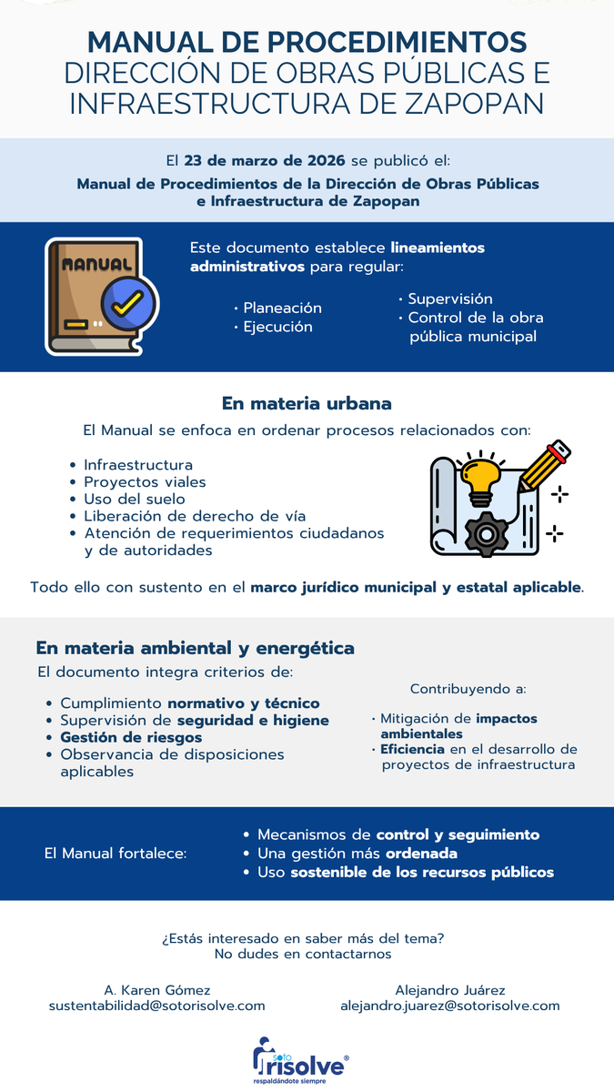Sotorisolve's tweet photo. Se publica el Manual de Procedimientos de la Dirección de Obras Públicas e Infraestructura de Zapopan.

Establece lineamientos para la planeación, ejecución y control de la obra pública municipal. https://t.co/4hzBRfVH72