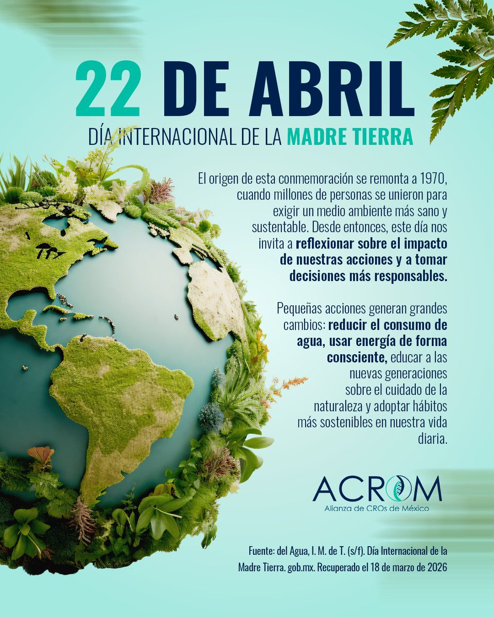 En ACROM creemos que cuidar la salud también es cuidar nuestro entorno.
Porque no hay bienestar sin un planeta sano.🍃🤝
gob.mx/imta/articulos…
#ACROM #DiaInternacionalDeLaMadreTierra #diadelatierra🌎 #madretierra🌎