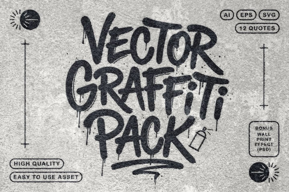 PixelBuddha's tweet image. Graffiti Vector Pack + PSD Effect: goo.su/Zz4B3m

This set includes graffiti-style vector quotes with broad brush lettering, paint drips, and the rough wall-marked texture of street tags.

#pixelbuddha #vectorillustration #vectorart #vectordesign #graphics #typography