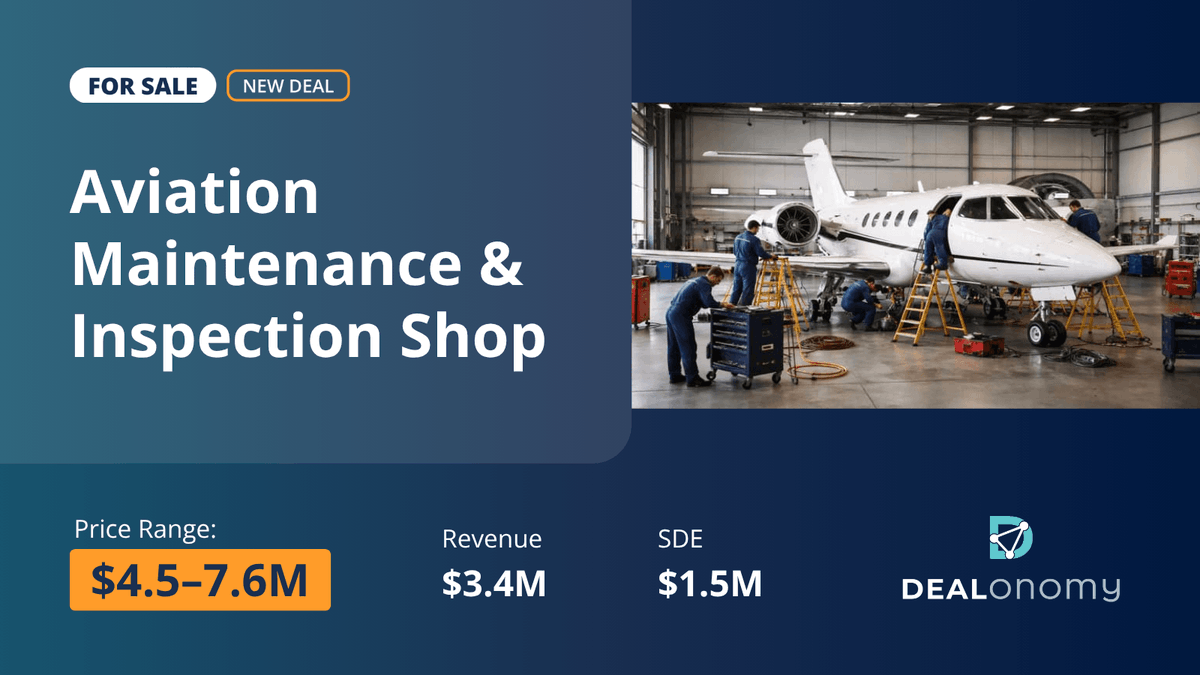 dealonomy's tweet photo. New Deal Alert. Aviation business for sale in Arkansas.

This aircraft repair station specializes in complex structural repairs on jets and turboprops. The work competitors and original manufacturers can't handle. 26 years in business.

$1.2M EBITDA. SBA eligible. Real estate included.
Link in comments