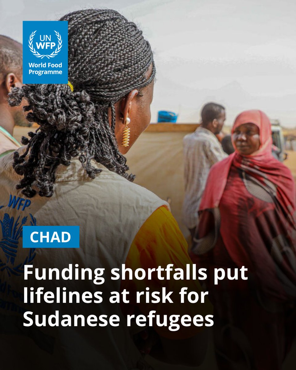 UN's tweet image. Chad currently hosts 1.3 million Sudanese refugees, as fighting in Sudan continues.

@WFP is working to provide urgently needed support, but funding is falling short, putting lifelines at risk.

ow.ly/tRXa50YGm61