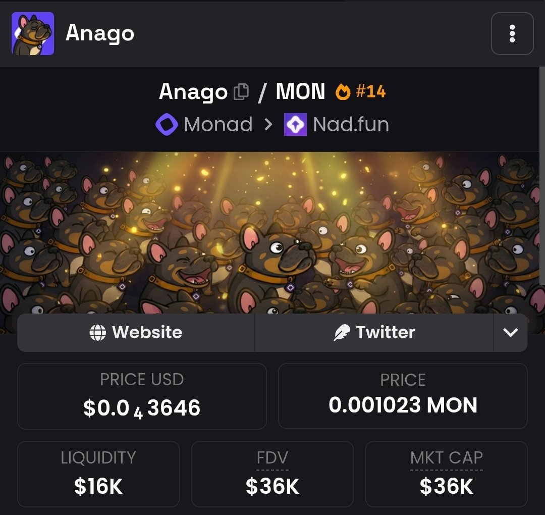 #MONAD #MON $MON

$ANAGO 

MC: 36K 

Ca: 0x5dF178C7E58046BC9074782fef0009C6Be167777