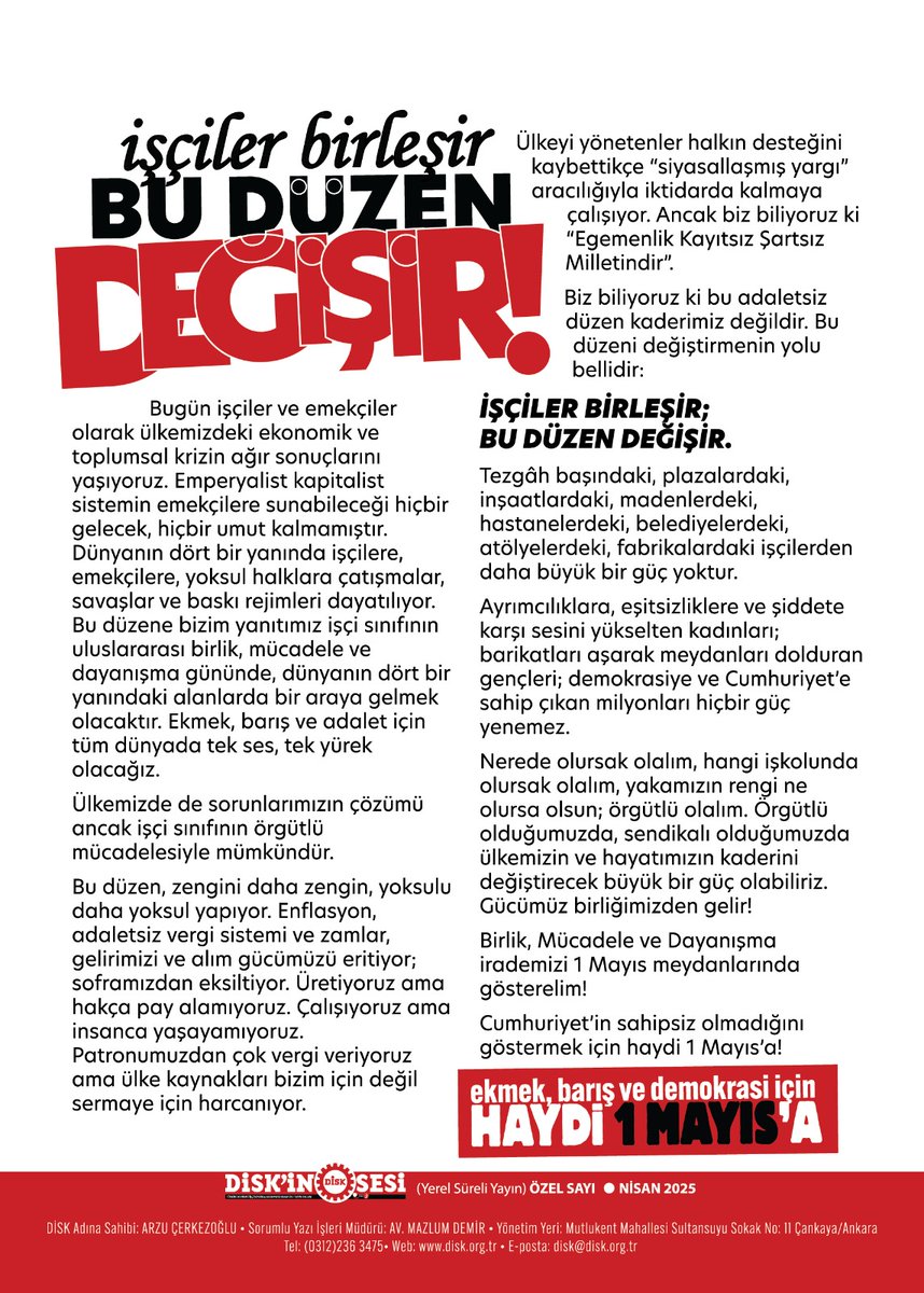diskinsesi's tweet photo. İşçiler birleşir, bu düzen değişir!
Türkiye’nin dört bir yanında
#1Mayıs'ta alanlara / https://t.co/CHZdhuelBp