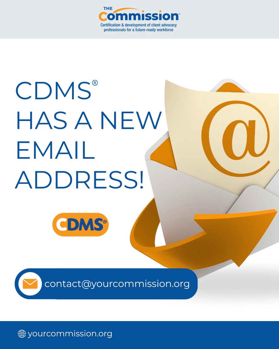 your_commission's tweet image. We’ve updated the CDMS® email and web address. Green light our new address, contact@yourcommission.org, so you have no problem receiving important messages from us!
#CDMS
yourcommission.org/contact