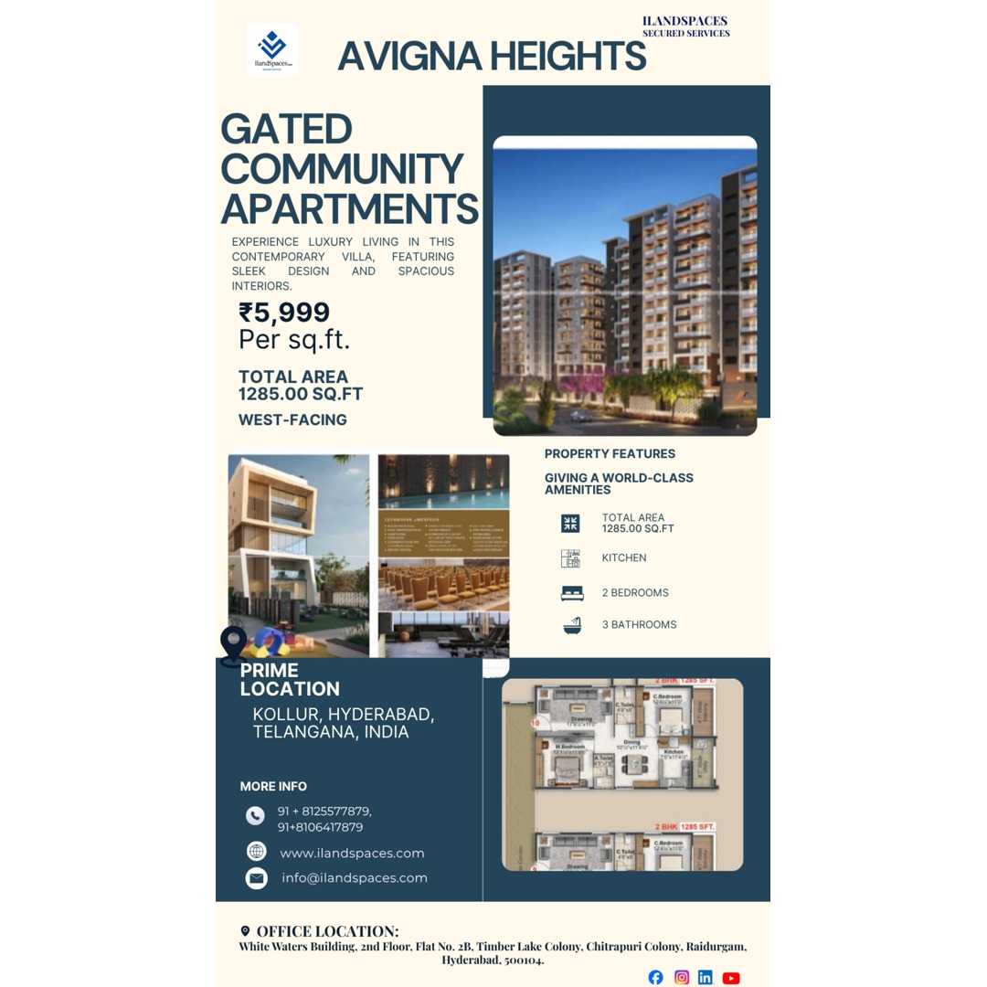 ilandspace70863's tweet image. Looking for a premium apartment under budget? 👀🏢
Get luxury living at just ₹5,999/sq.ft in Hyderabad!

✨ 2BHK | 🌇 Prime Location | 💰 Smart Investment
#AvignaHeights #HyderabadApartments #BudgetHomes #LuxuryLiving #GatedCommunity #2BHKHomes #DreamHome