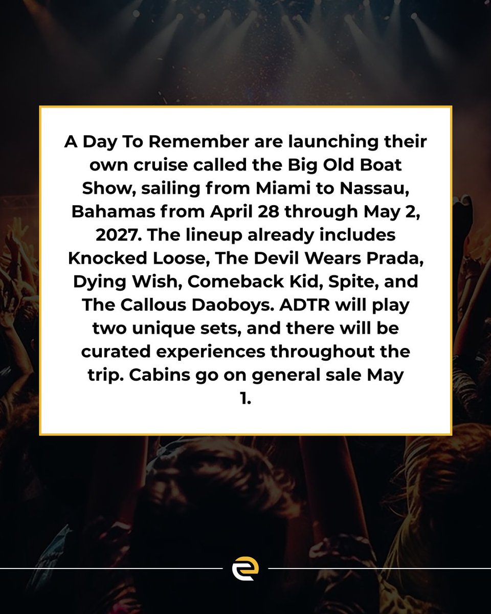 evvntlyapp's tweet photo. A Day To Remember Are Taking Fans on a Cruise to the Bahamas

🔗 https://t.co/49oYfsqt1c https://t.co/rsAEROXGmZ