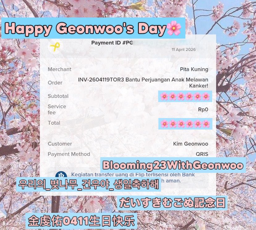 geonwoofotg's tweet photo. To celebrate Geonwoo’s birthday, I made donations to:

🌸 UNICEF Indonesia to help stop violence against children
🌸 UNICEF Indonesia to support the fulfillment of children’s rights
🌸 Yayasan Pita Kuning to help children fighting cancer
🌸 Adopted an orangutan named Topan the Brave

under Geonwoo’s name. I hope this will be a blessing for them, Geonwoo, and all of us🌸

SPRING BEGINS WITH GEONWOO

#Blooming23WithGeonwoo
#우리의_벚나무_건우야_생일축하해
#だいすきむごぬ記念日
#金虔佑0411生日快乐