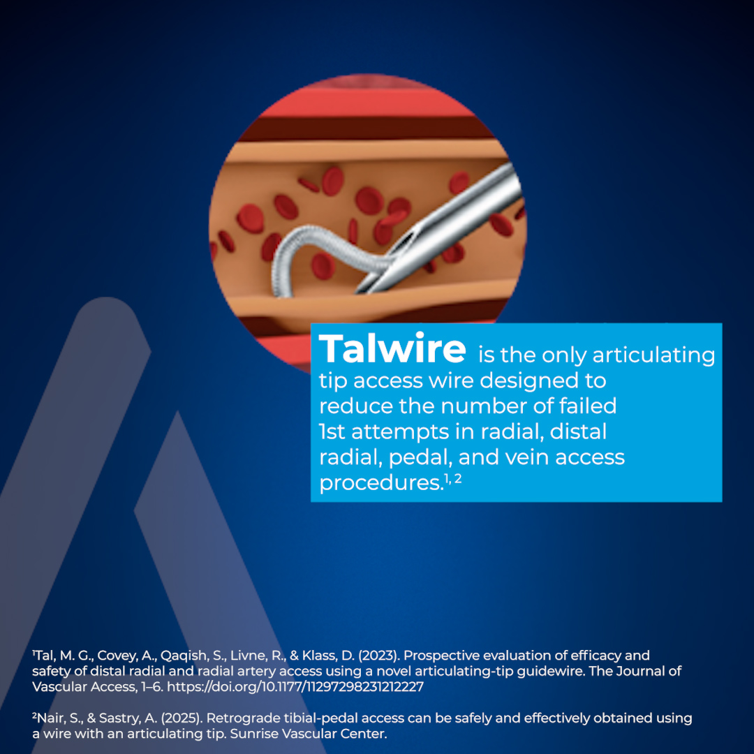 ArgonMedical's tweet photo. Designed for smooth access in peripheral vessels. Supported by clinical data.

Talwire™—featured in our V-STICK™ Vascular Access Sets—demonstrates strong first-attempt placement performance.

Heading to SIR? Stop by booth #728 to connect with our team and learn more about V-STICK™ with Talwire.

For more information on our activities at SIR, go to https://t.co/7eTwaS6Eiv.

#SIR26TOR #InterventionalRadiology
@SIRspecialists