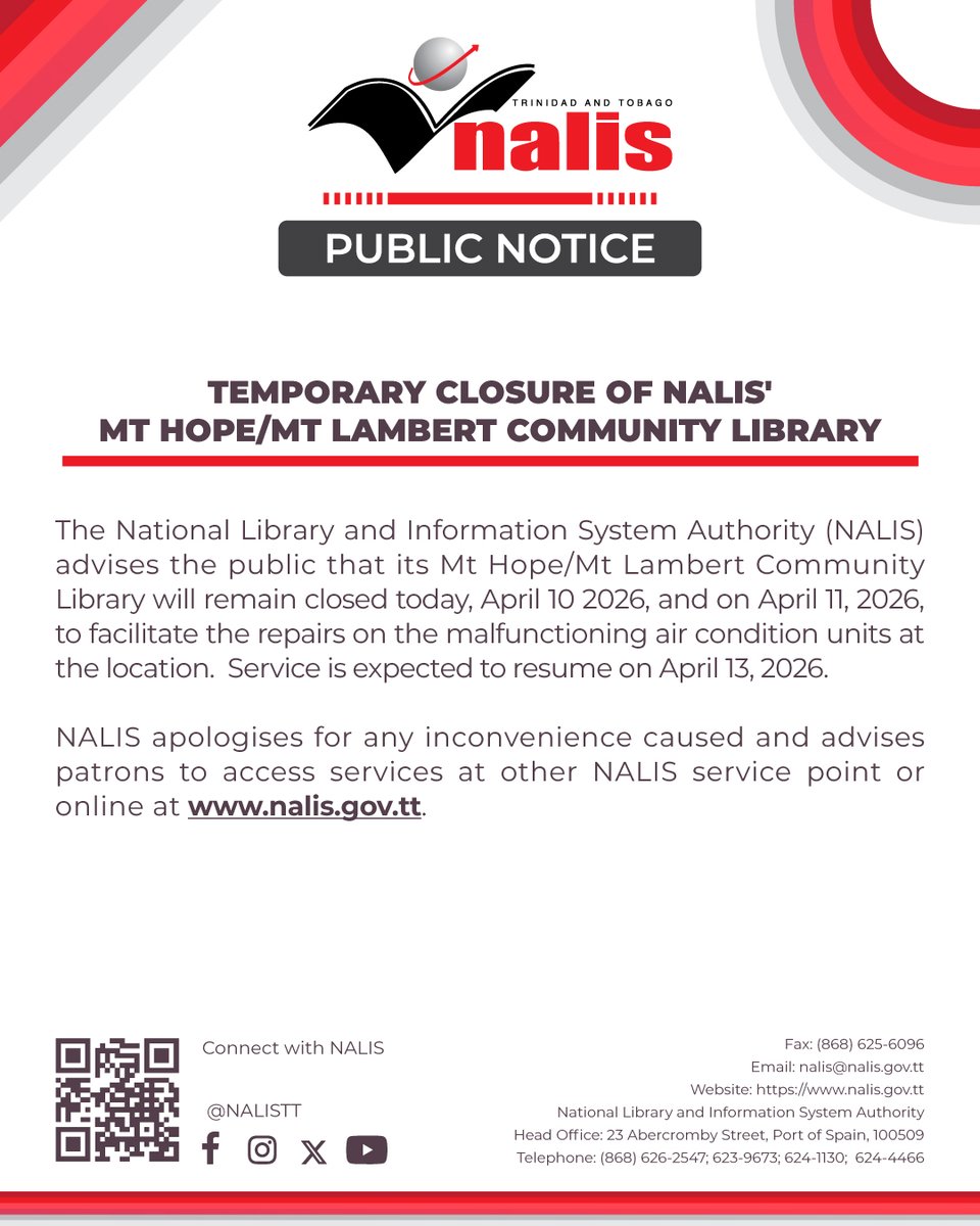NALISTT's tweet photo. Please be advised of the temporary closure of the Mt Hope/Mt Lambert Community Library. https://t.co/aaJZJvZaJS