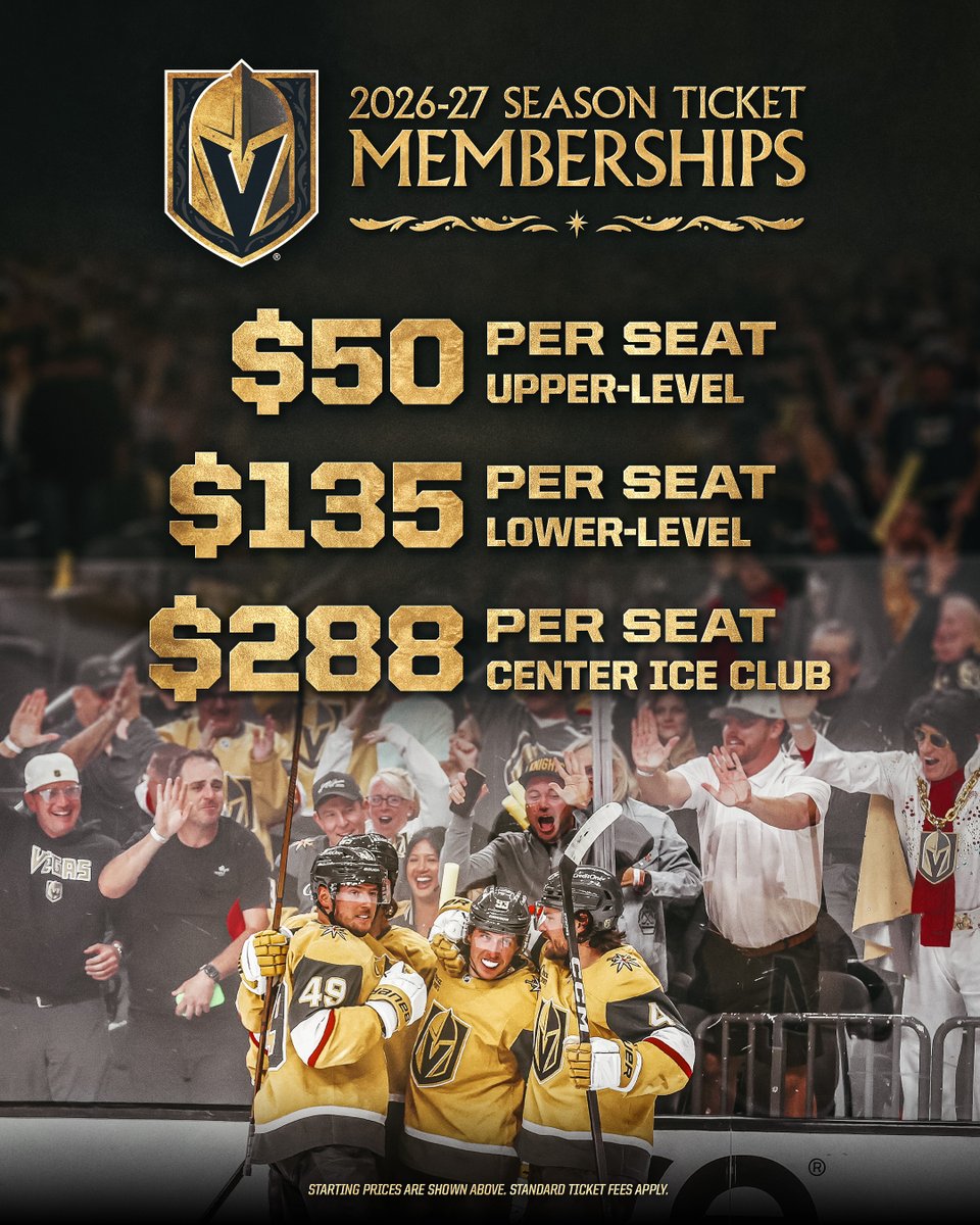 GoldenKnights's tweet photo. 🚨 SEASON X SEASON TICKET MEMBERSHIPS WILL BE AVAILABLE ON WEDNESDAY 🚨

Don’t miss out on your chance to be a part of SEASON X 🤩

Sign up to learn more: https://t.co/CXXaAZhD8e https://t.co/ncggk5MVOy