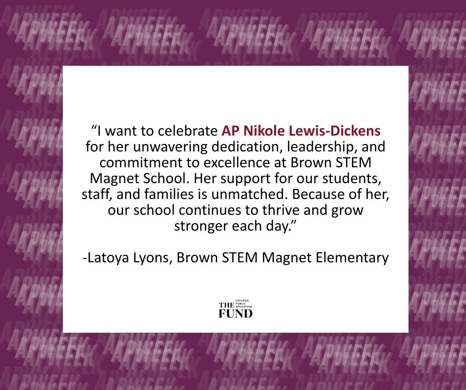 TheFundChicago's tweet photo. Let's finish Assistant Principal Appreciation Week strong! 🎉

Thank you to all of our APs who invest deeply in our students and staff! Though this marks the end of AP Week, let’s show our appreciation year-round! #APWeek
@ChiPubSchools https://t.co/tNHE44UilO