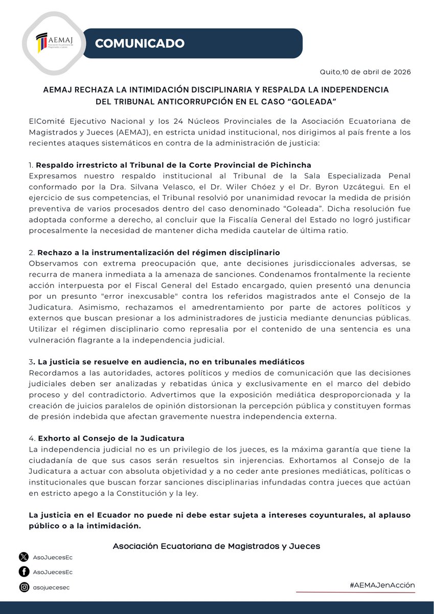 AsoJuecesEc's tweet photo. #AEMAJenAcción 📄 La justicia no puede ni debe estar sujeta a intereses coyunturales ni a presiones externas.

#IndependenciaJudicial
#RespetoALaJusticia https://t.co/kKAkcAaZOC