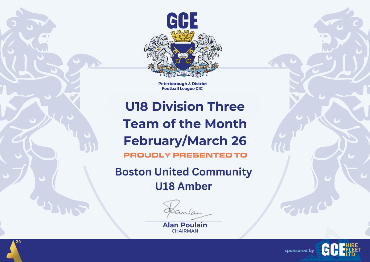 PDFLUK's tweet photo. 🏆 February &amp; March Youth Awards 🏆 

Congratulations 🎉 to @bostonunitedCF U18 Amber who are the U18 Division Three Team of the Month.

Great work from all involved👏👏 

@GCEHireFleet https://t.co/enSmAx6ydm